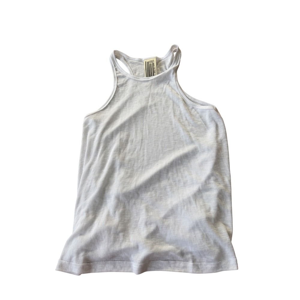 Free People White Ribbed High Neck Racerback Tank Top Small S P Made in USA